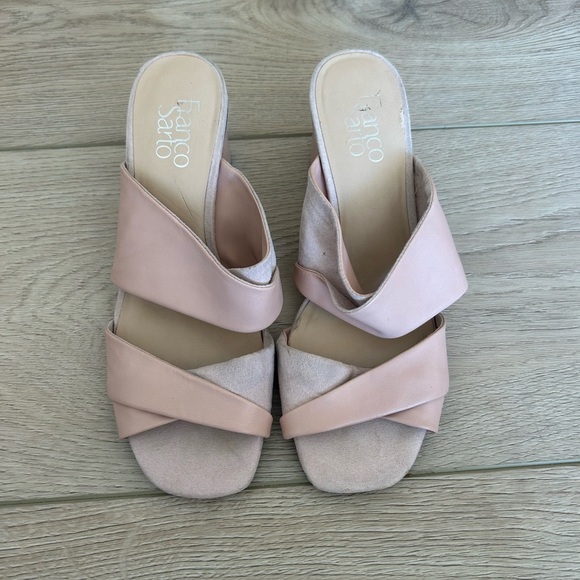 Franco Sarto Blush Pink Double Strap Sandals with Chunky Block Heel Size 8 - Picture 2 of 5